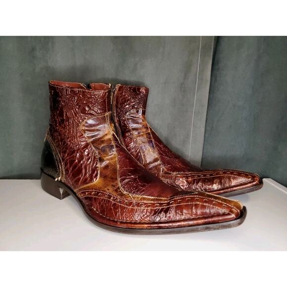 Jo Ghost Brown Zipper Ankle Luxury Boots Vero Cuoio Made in Italy EU 46 US 13 - Picture 11 of 12